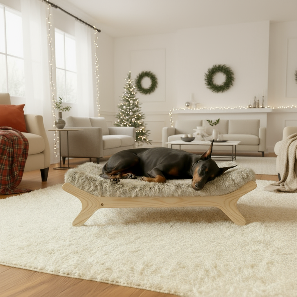 Medium Size Elevated Dog Bed with Washable Cover, Natural M Up to 50lbs