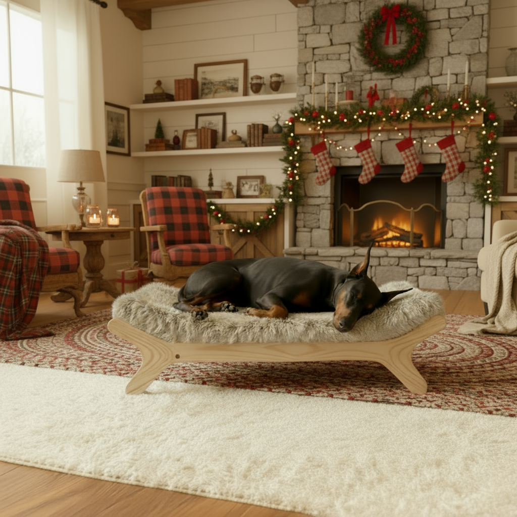 Medium Size Elevated Dog Bed with Washable Cover, Natural M Up to 50lbs