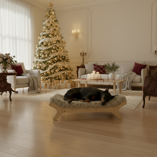 Medium Size Elevated Dog Bed with Washable Cover, Natural M Up to 50lbs