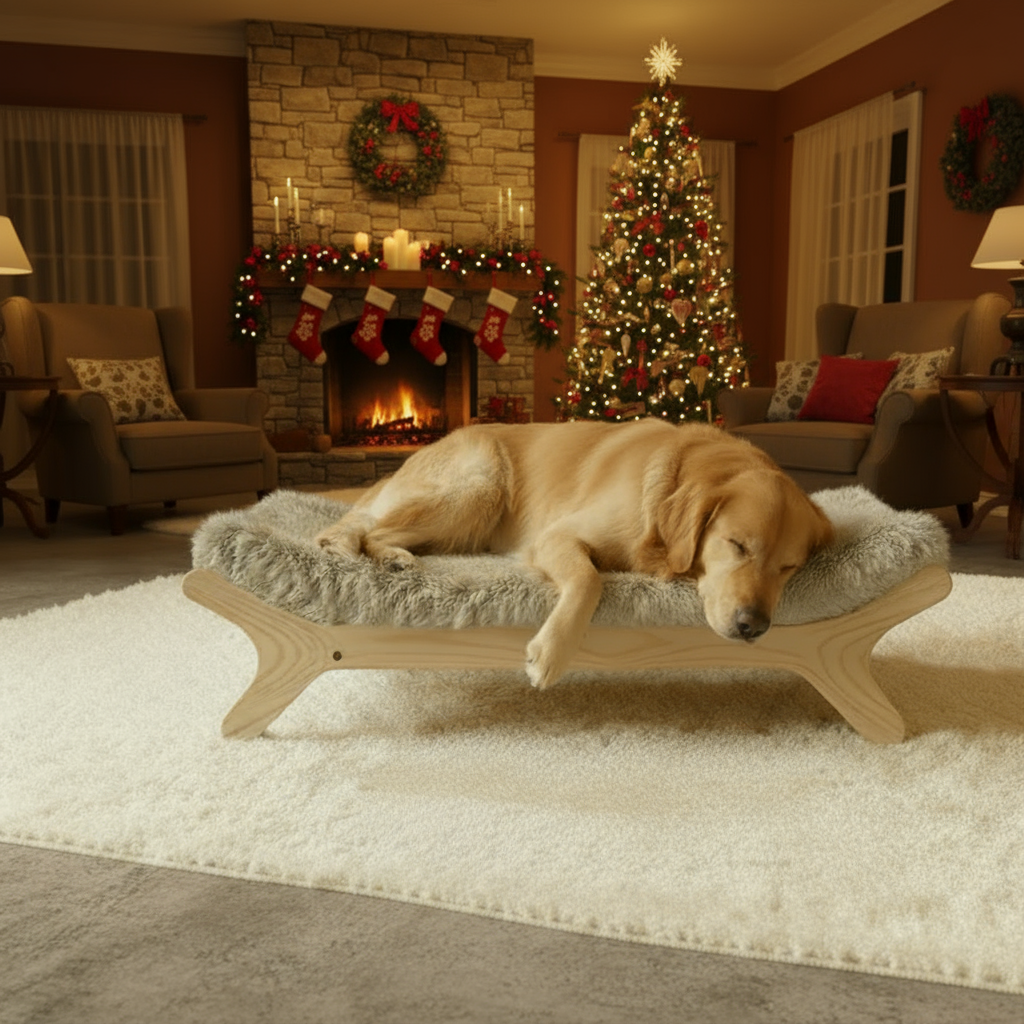 Extra Large Sized Elevated Dog Bed with Washable Cover, Natural XL Up to 90lbs