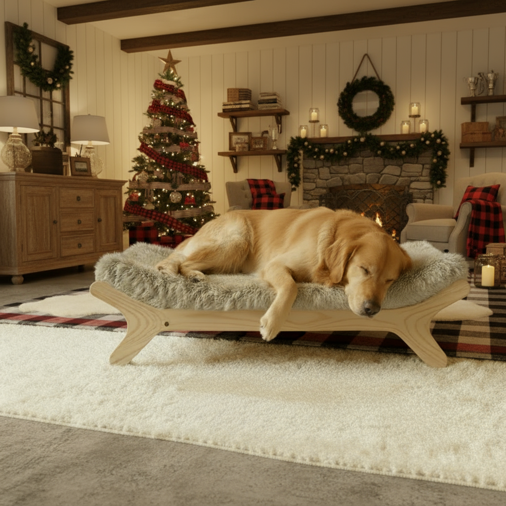 Extra Large Sized Elevated Dog Bed with Washable Cover, Natural XL Up to 90lbs