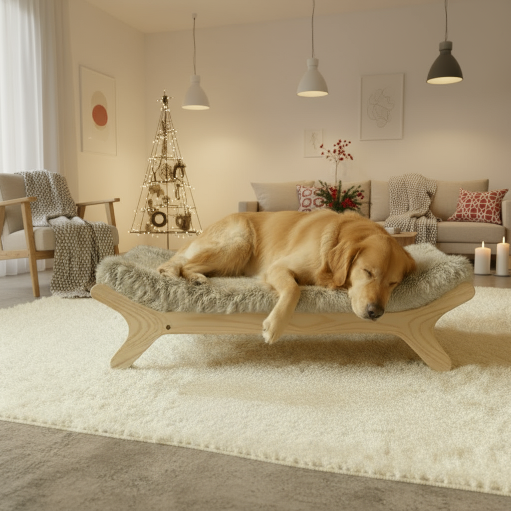 Extra Large Sized Elevated Dog Bed with Washable Cover, Natural XL Up to 90lbs